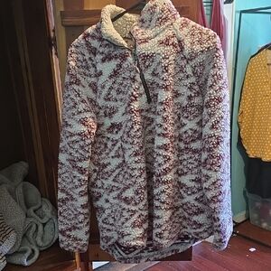 Cozy Sherpa Fleece Jacket - Red and Cream